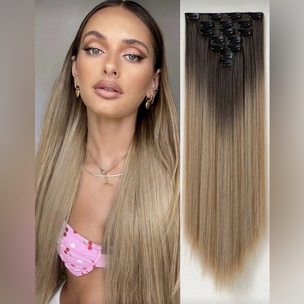 Human hair blend 24 In Blonde Clip ins hair Extensions for women